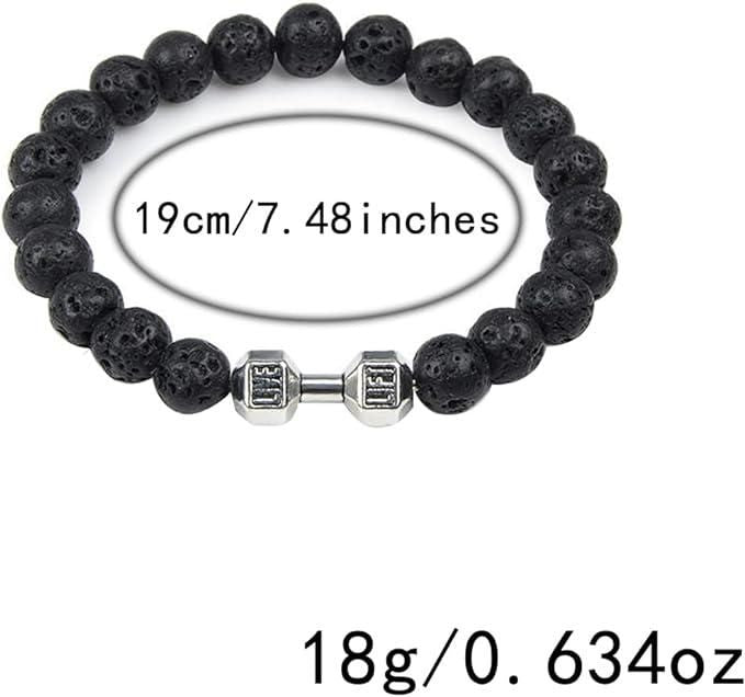 Volcanic Lava Stone Dumbbell Black Matte Beads Bracelets for Women Men