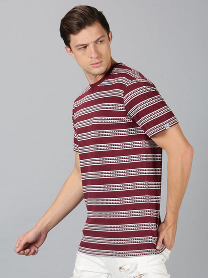 UrGear Cotton Stripes Half Sleeves Round Neck Mens Casual T-Shirt