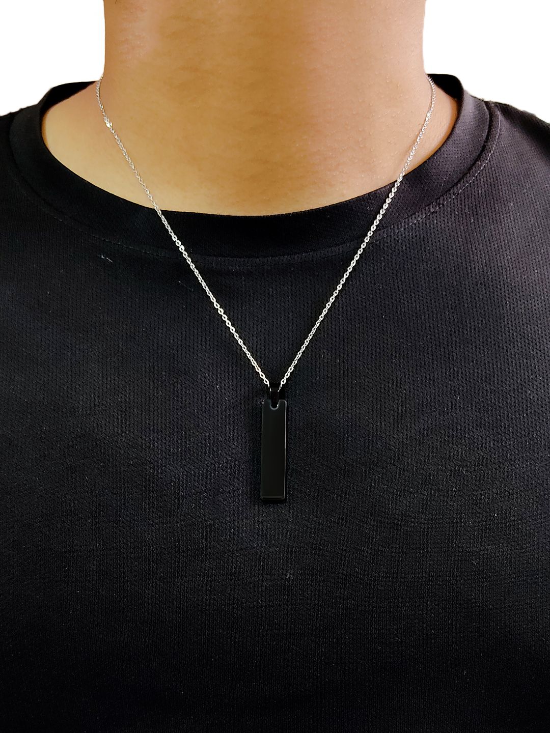 Black Stainless Steel Vertical Bar Pendant adjustable Necklace chain