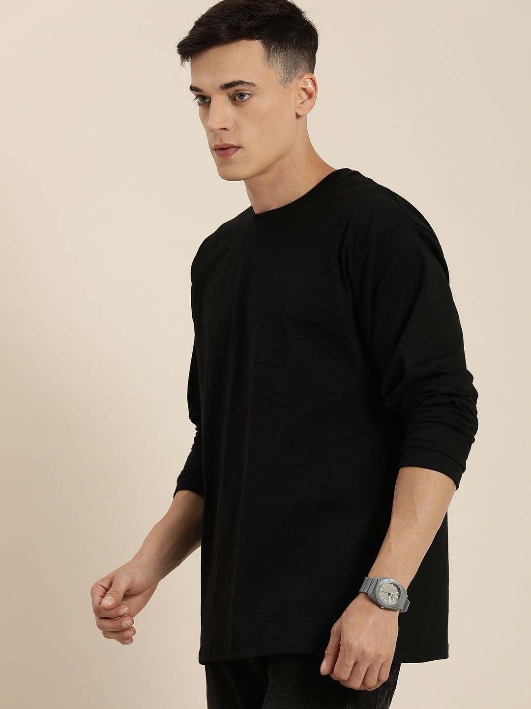 Difference of Opinion Black Solid Oversized T-Shirt