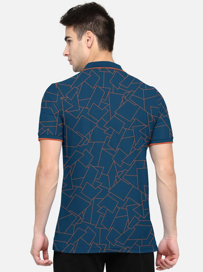 Trendy Cotton Blend Geometric Print Polo Neck T-Shirt for Men's