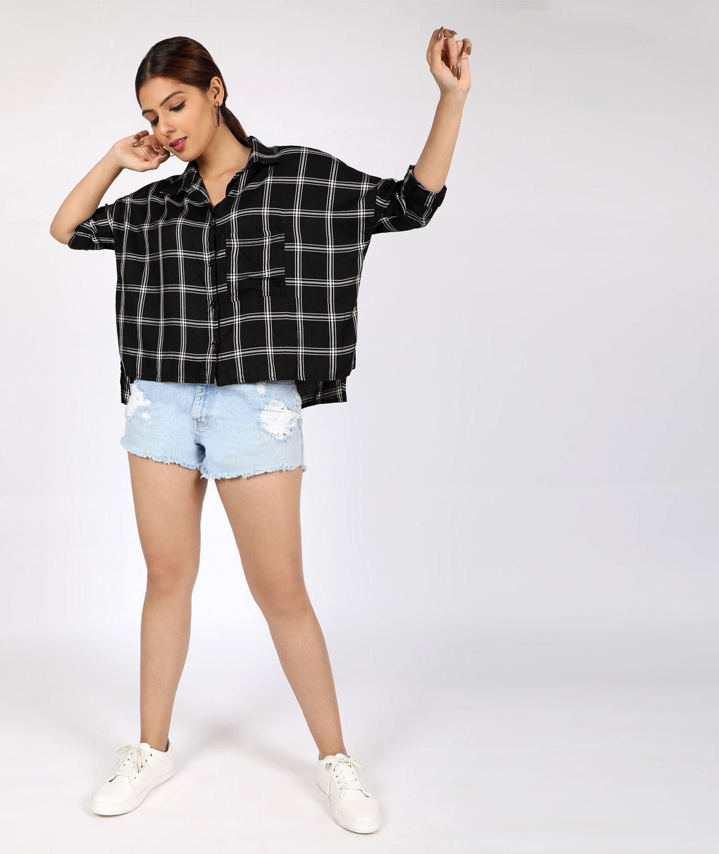 Viscose Oversized Checkered Shirt for Women's