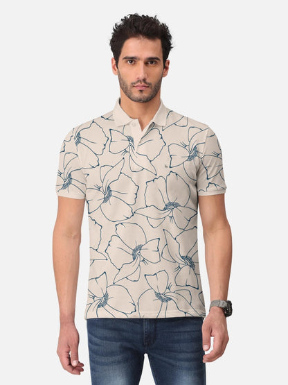 Trendy Floral Print Half Sleeve Polo T-Shirt for Men's