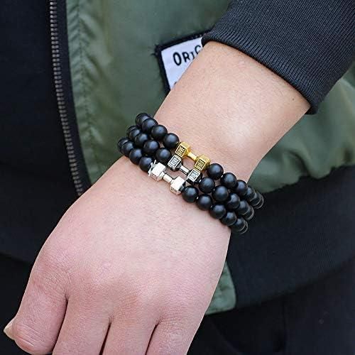 Volcanic Lava Stone Dumbbell Black Matte Beads Bracelets for Women Men