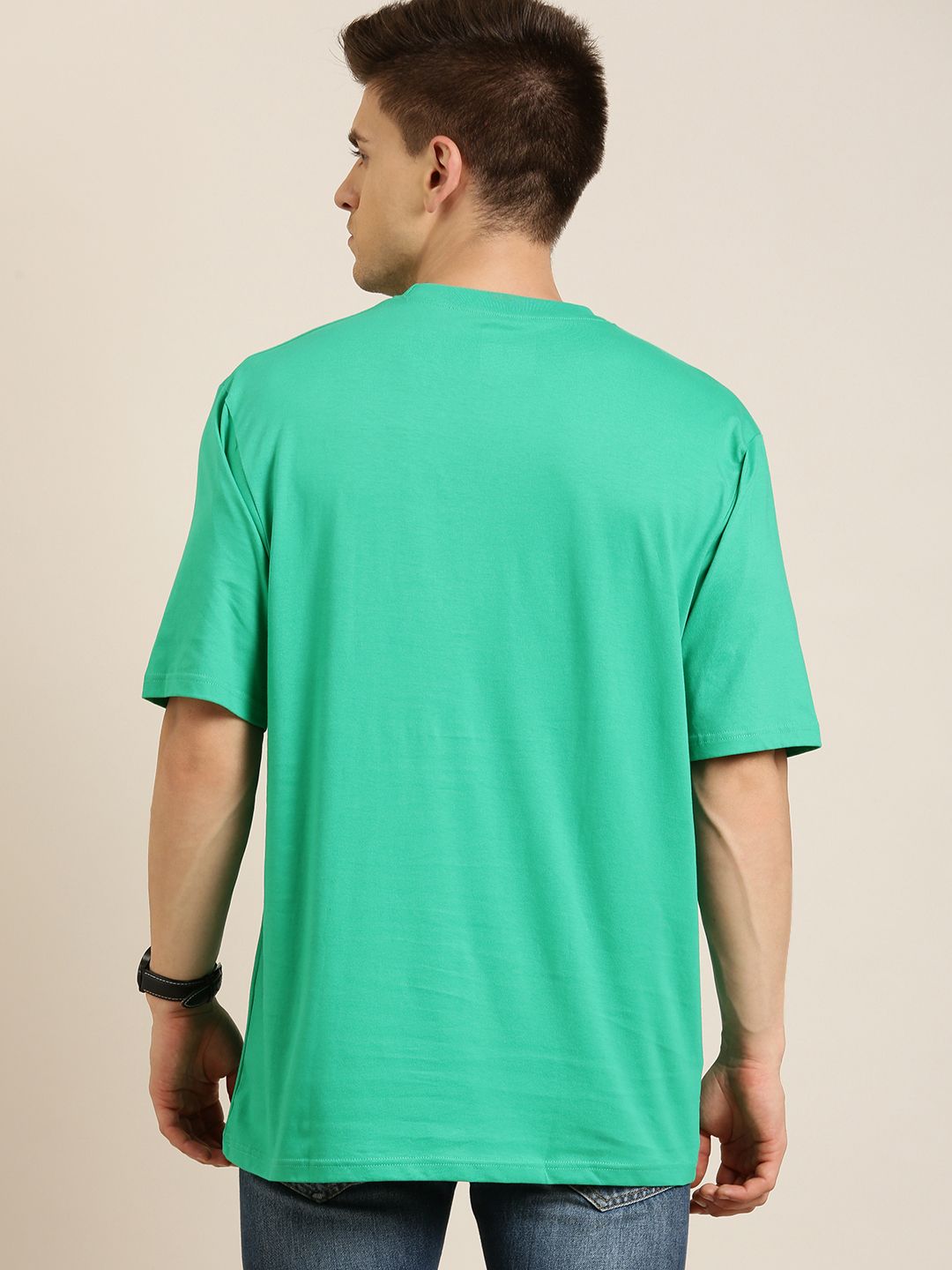 Difference of Opinion Green Solid Oversized T-Shirt