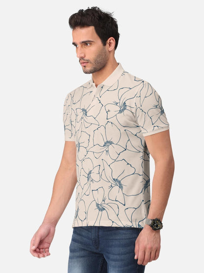 Trendy Floral Print Half Sleeve Polo T-Shirt for Men's