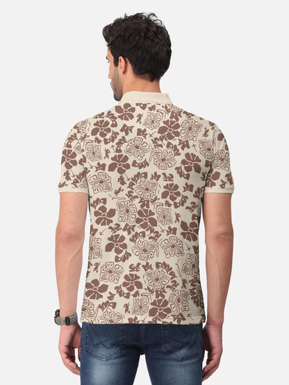 Trendy Cotton Blend Floral Print Polo Neck T-Shirt for Men's