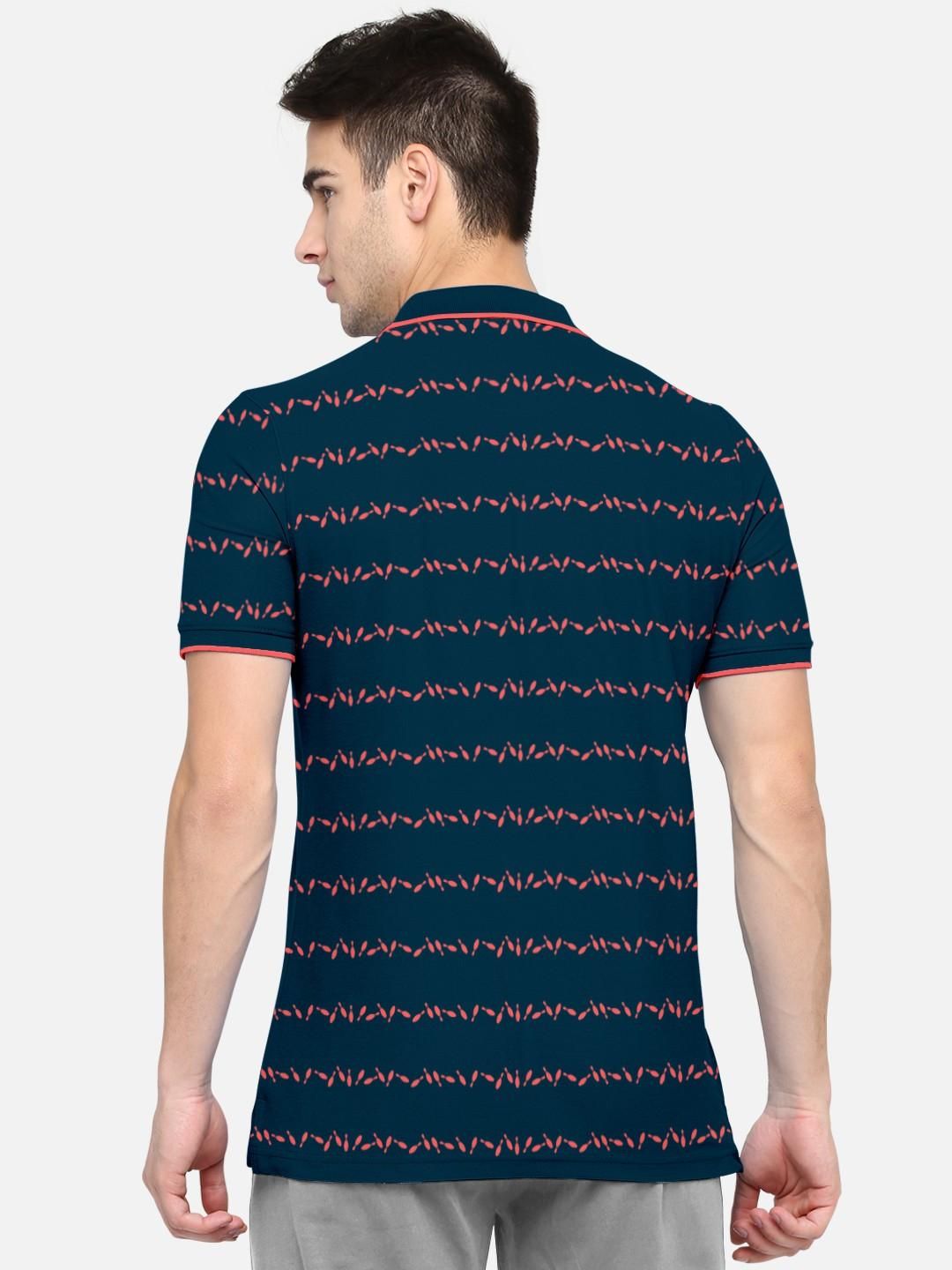 Men's Regular Fit Blended Cotton Printed Polo Neck T-Shirt