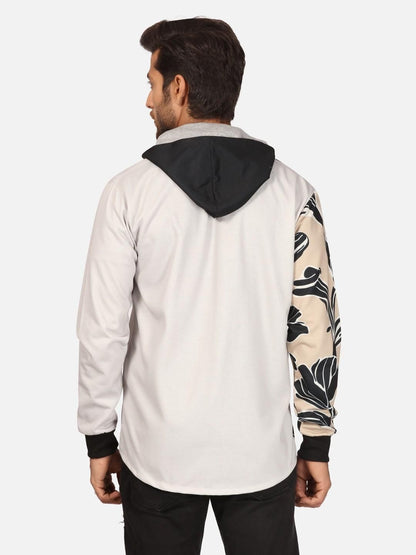 Men's Fleece Half Floral Print Hoodie