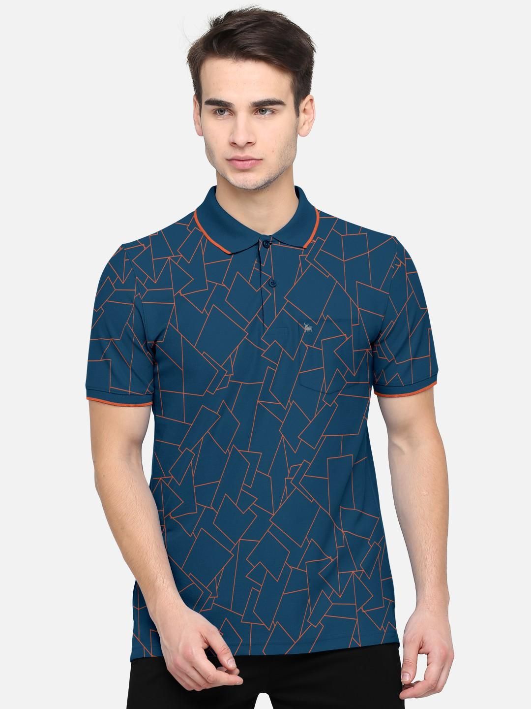 Trendy Cotton Blend Geometric Print Polo Neck T-Shirt for Men's