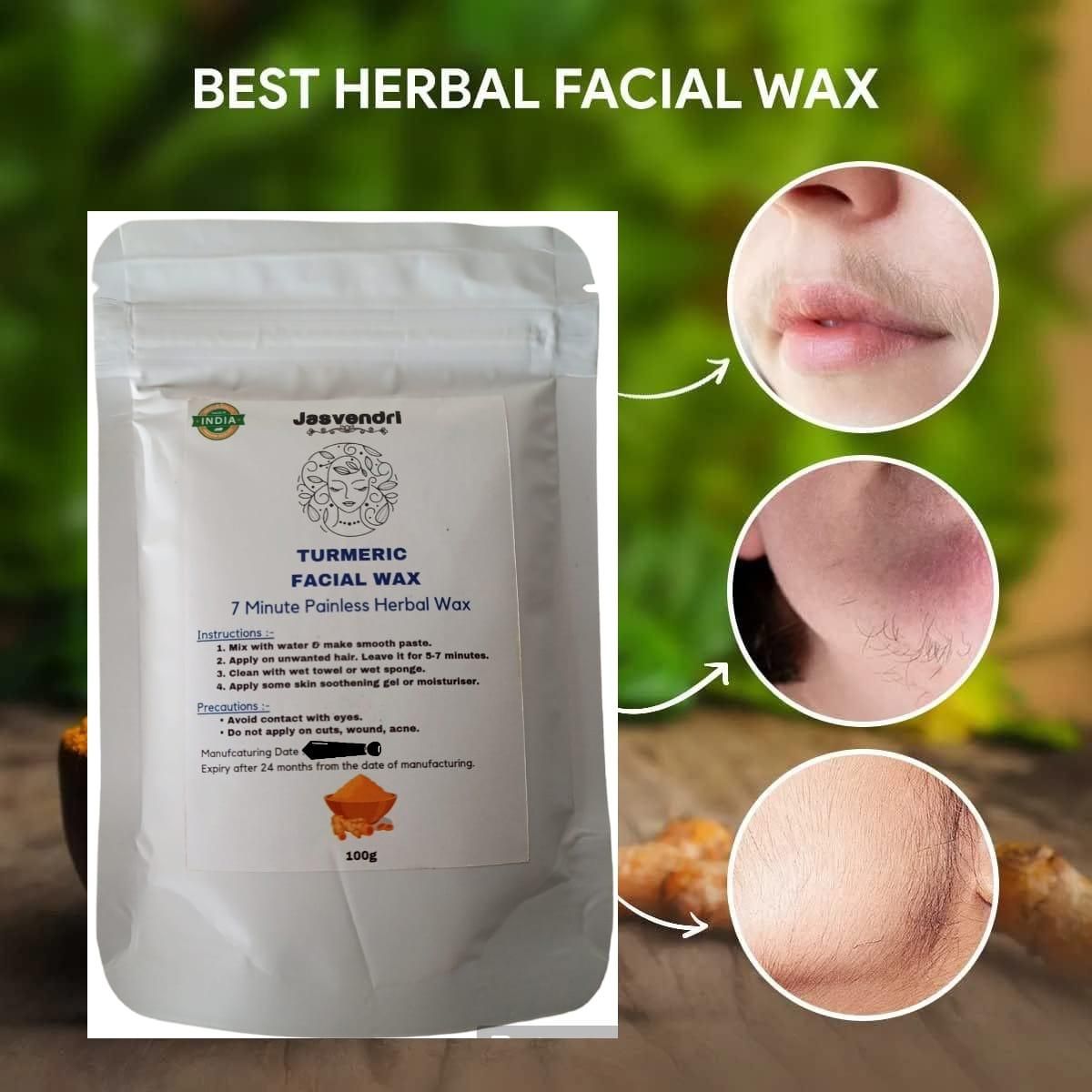 Turmeric Facial Wax - 5 Minute Painless Herbal Wax Powder (100g)