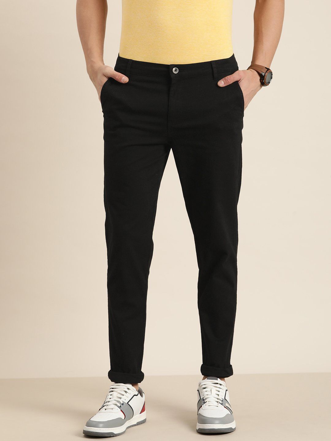 DILLINGER Black Solid Angle Length Trouser