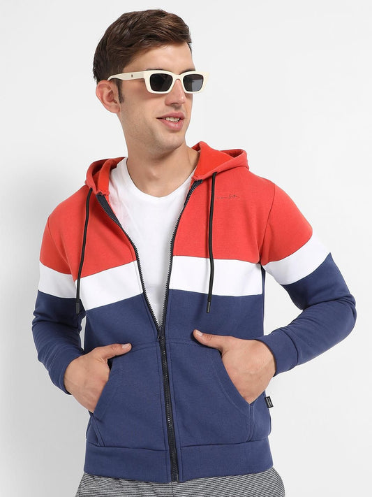 Campus Sutra Men's Zip Front Hoodie With Contrast Panels