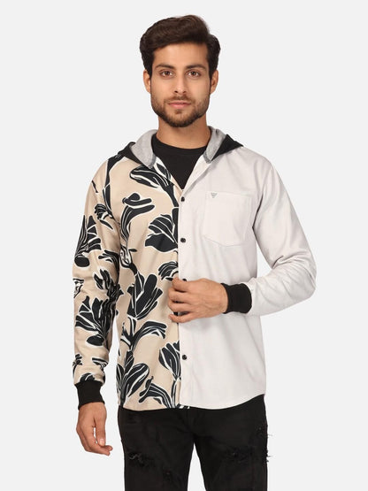 Men's Fleece Half Floral Print Hoodie