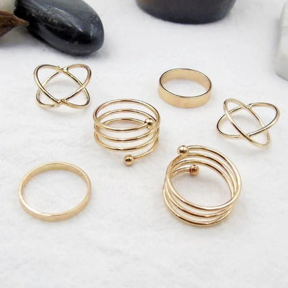 Golden Knuckle Ring Set, Trendy Korean Style Ring Set (6 Pcs)