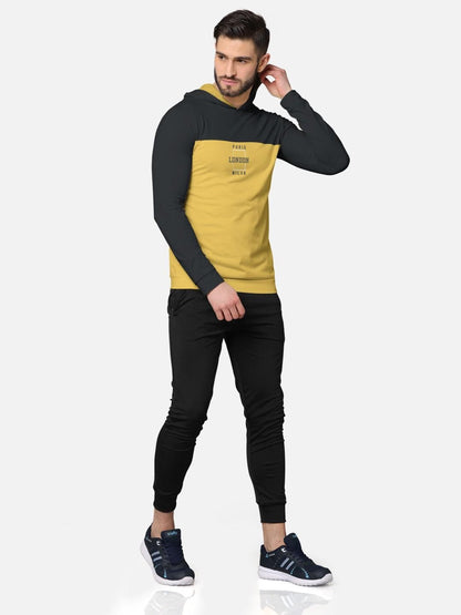 Front & Back Print/Colorblock Full Sleeve Hooded T-Shirt for Men's