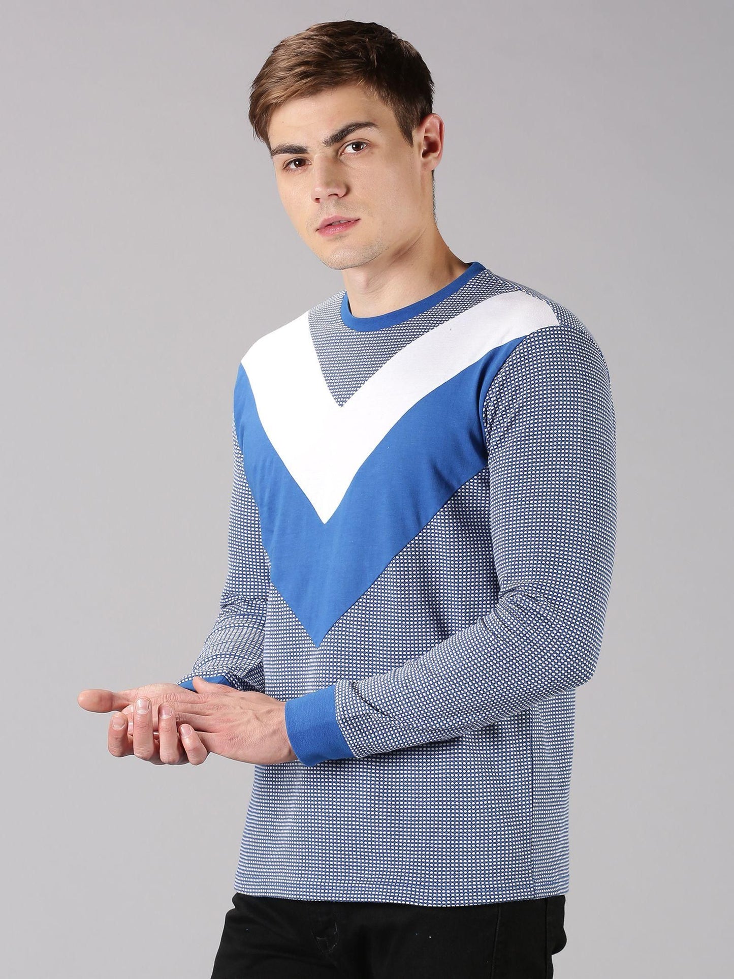 UrGear Cotton Color Block Full Sleeves Round Neck Mens T-Shirt